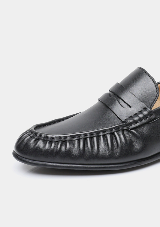 Black Classic Penny Leather Loafers by SATRI & CO. – product view 2
