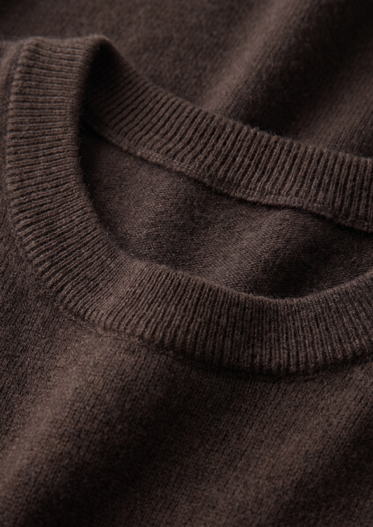 Premium Cashmere Classic Crew Neck T-Shirt - Dark Brown by SATRI & CO. – product view 2