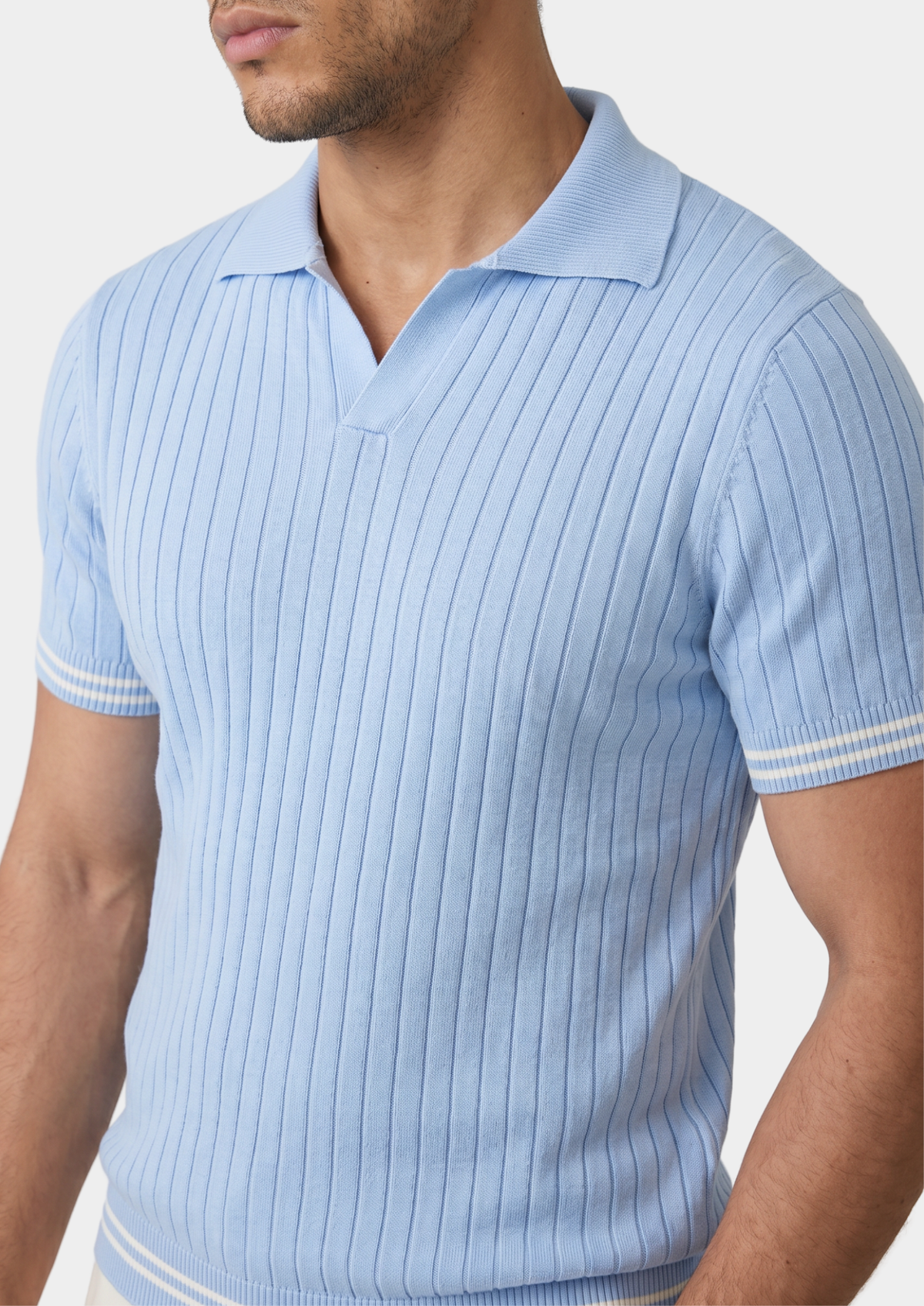Pierre Light Blue Ribbed Buttonless Polo by SATRI & CO. – product view 3