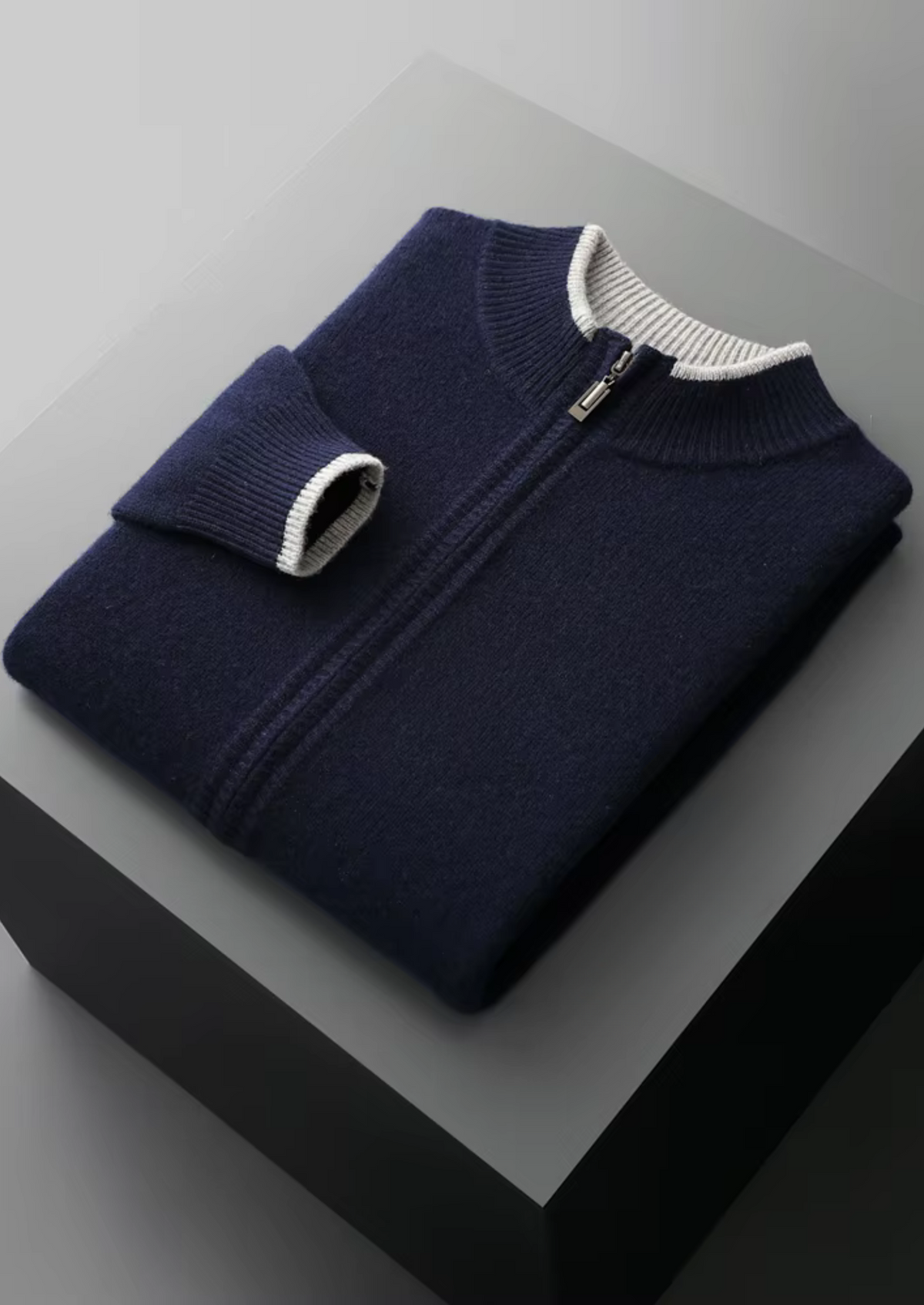 Pure Extra-Fine Merino Wool Two-Tone Zip Cardigan by SATRI & CO. – product view 18