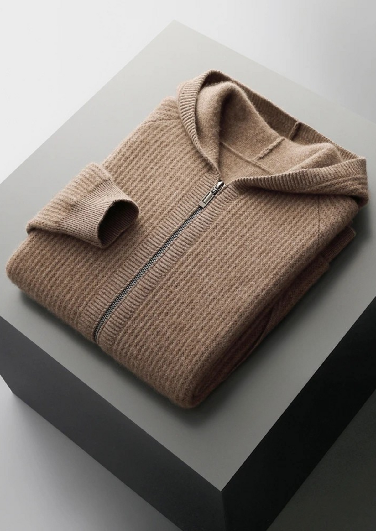 Pure Extra-Fine Merino Wool Ribbed Zipper Hoodie by SATRI & CO. – product view 18