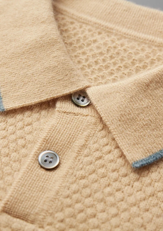 Premium Cashmere Mustard Two-Tone Polo by SATRI & CO. – product view 2