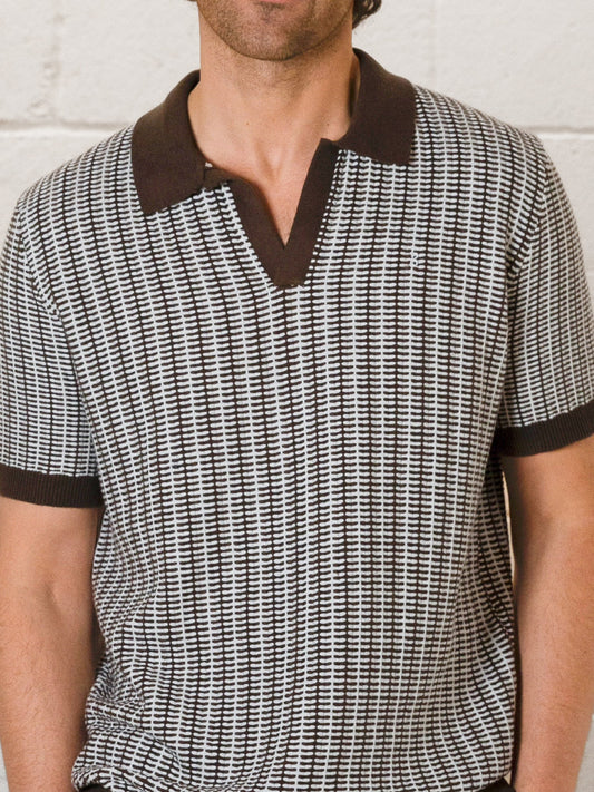 Conrad Knitted Stripe Polo Shirt - Dark Brown