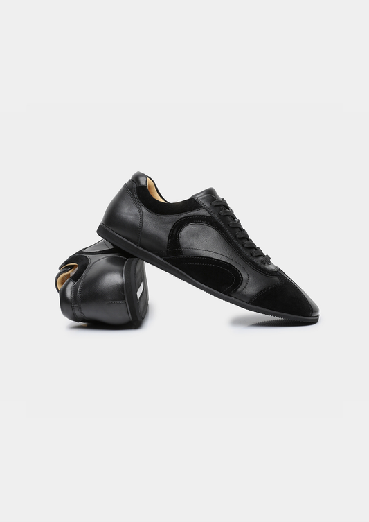 Black Retro Hybrid Suede Leather Runner by SATRI & CO. – product view 2