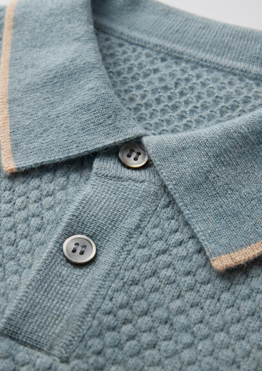 Premium Cashmere Sea Blue Two-Tone Polo by SATRI & CO. – product view 2