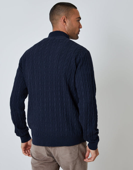 Cable Knit Quarter Zip Jumper in Navy