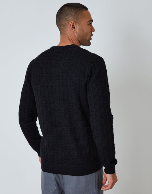 Cable Knit Crew Neck Jumper in Black