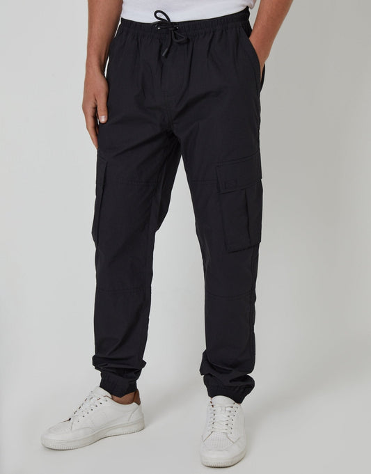 Elasticated Waist Cargo Trousers in Black