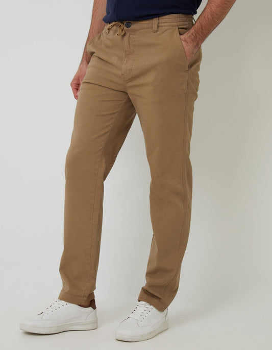Elasticated Waist Chino Trousers in Dark Stone