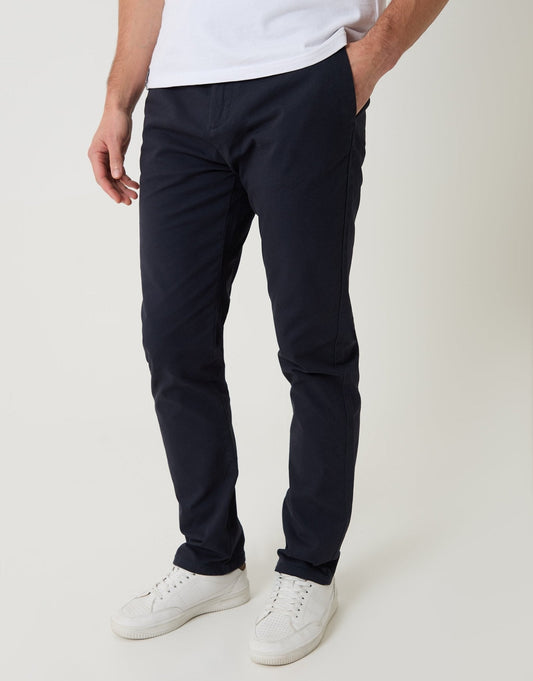 Slim Fit Cotton Blend Trousers in Navy