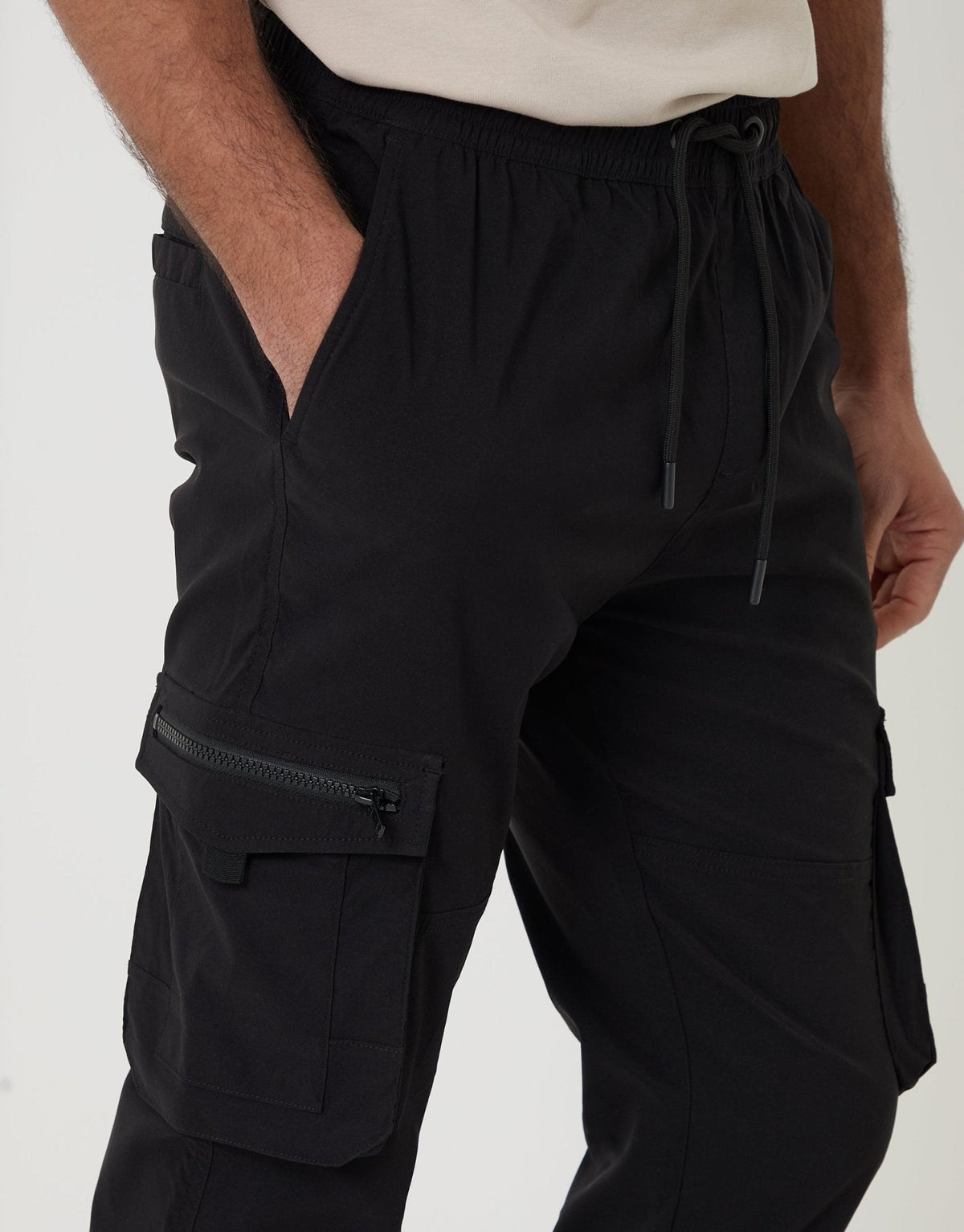 Slim Fit Stretch Cargo Trousers in Black