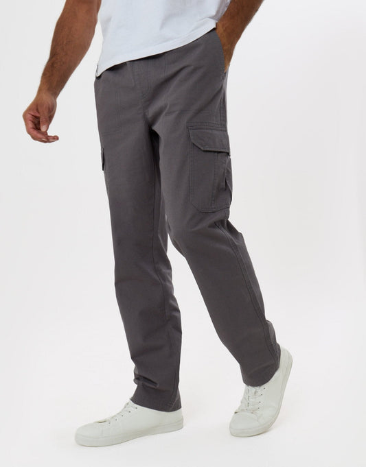 Regular Fit Cotton Cargo Trousers in Slate Grey