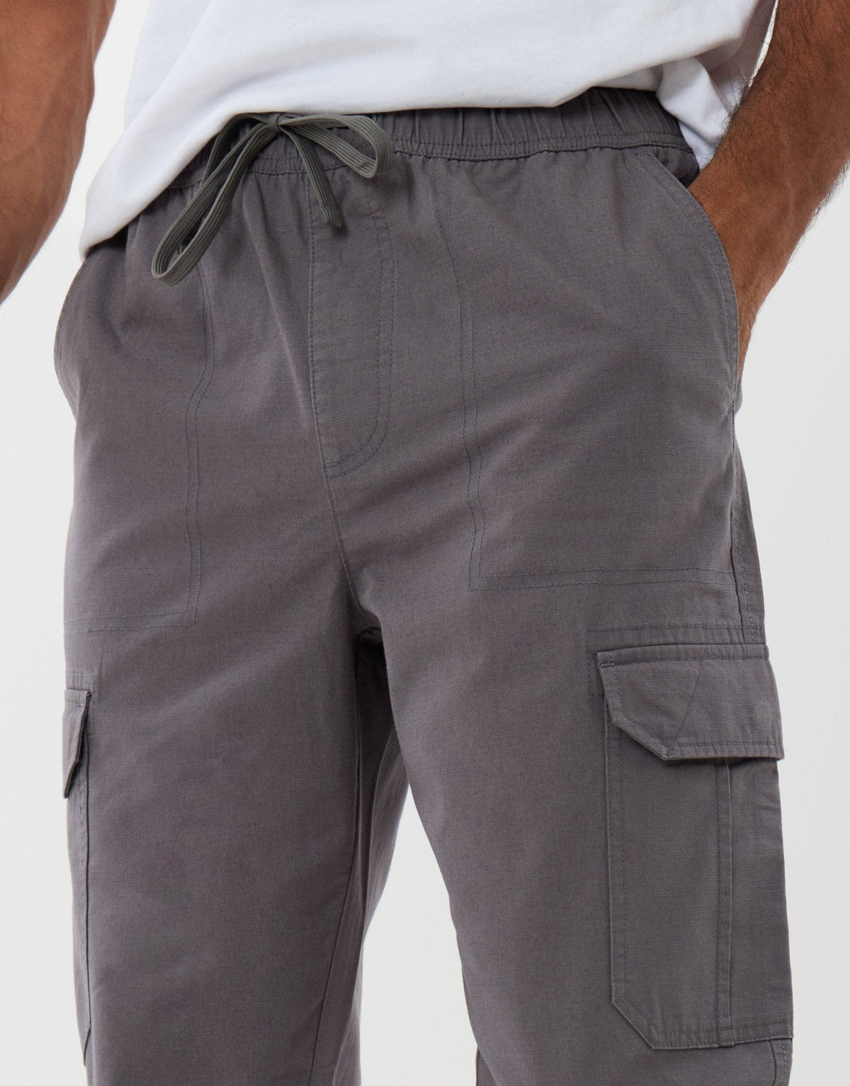 Regular Fit Cotton Cargo Trousers in Slate Grey