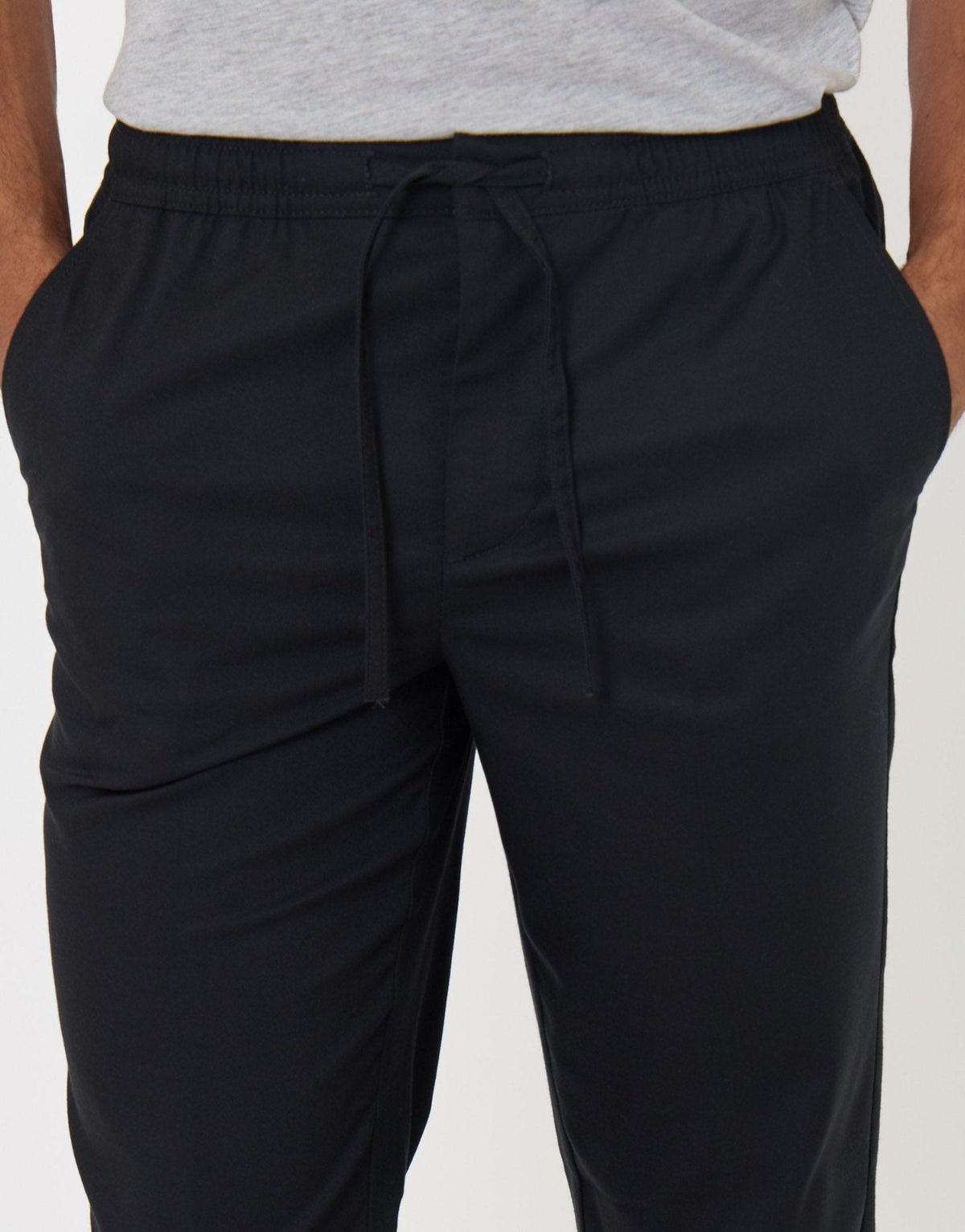 Straight Fit Drawcord Trousers in Black