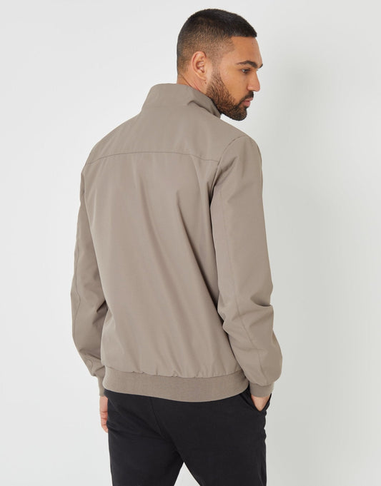Patch Pocket Funnel Neck Harrington Style Jacket in Taupe