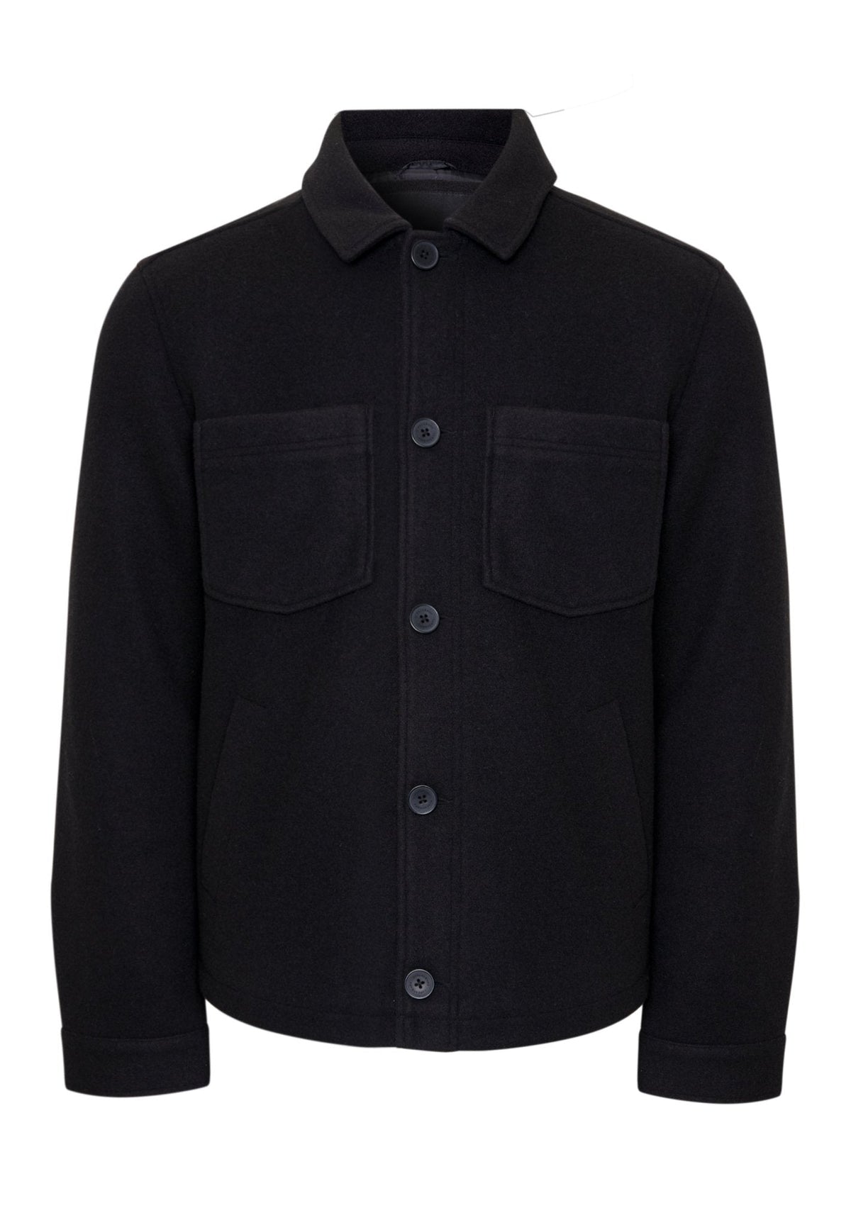 Faux Wool Button Up Quilted Shacket in Black