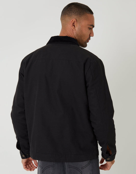 Lightweight Cotton Canvas Jacket With Corduroy Collar in Black