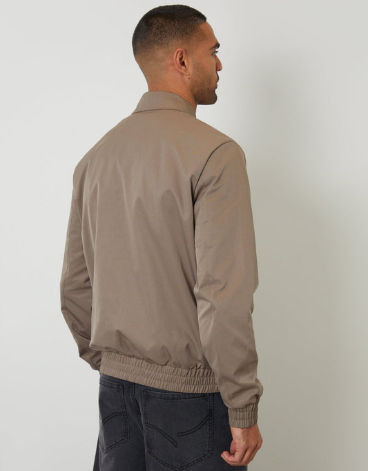 Showerproof Patch Pocket Zip Up Collared Jacket in Taupe