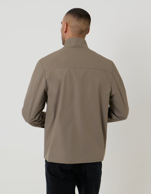 Showerproof Zip Up Harrington Jacket in Taupe