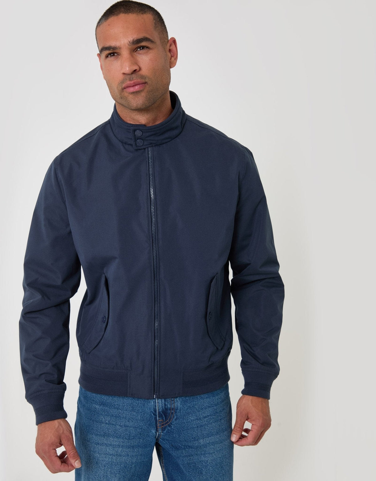 Showerproof Microfibre Harrington Jacket in Navy