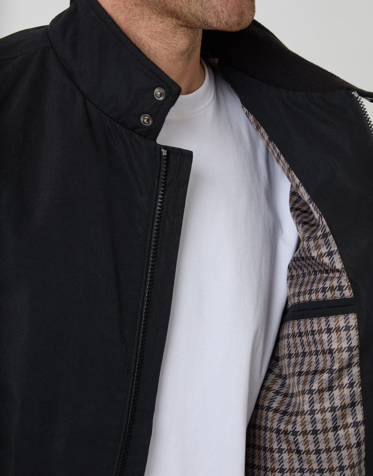 Showerproof Microfibre Harrington Jacket in Black