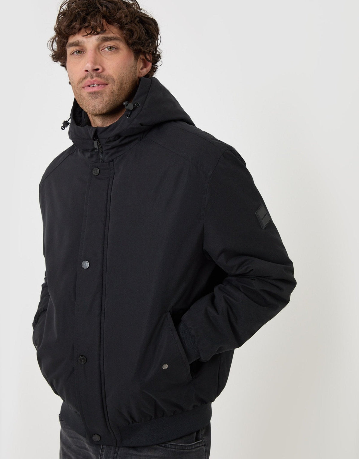 Showerproof Jacket with Borg Lined Hood in Black