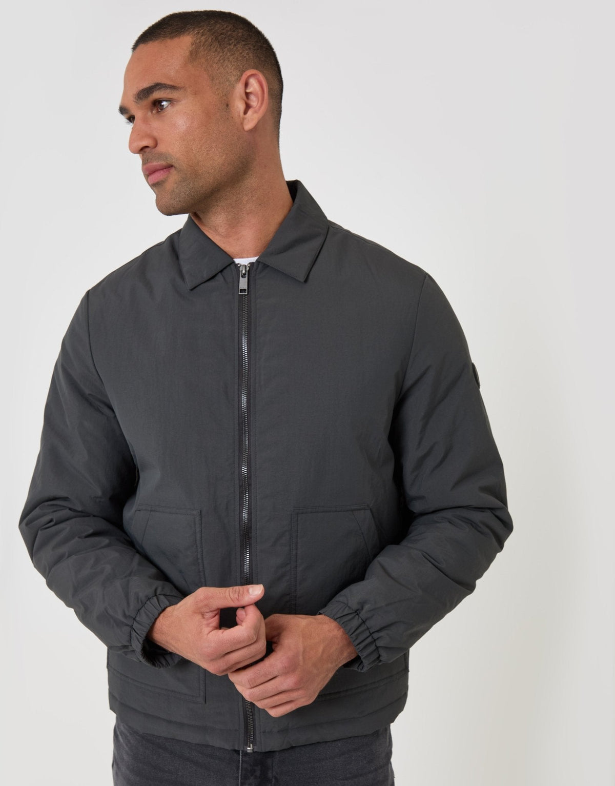 Showerproof Collared Harrington Jacket in Slate Grey