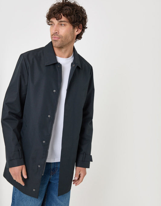 Showerproof Collared Longline Mac in Navy