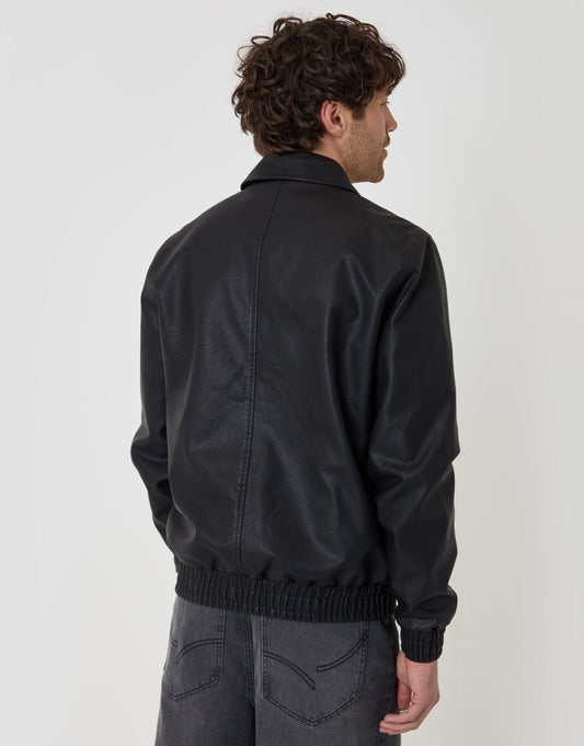 Faux Leather Collared Jacket in Black
