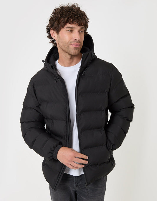 Wadded Hooded Jacket in Black
