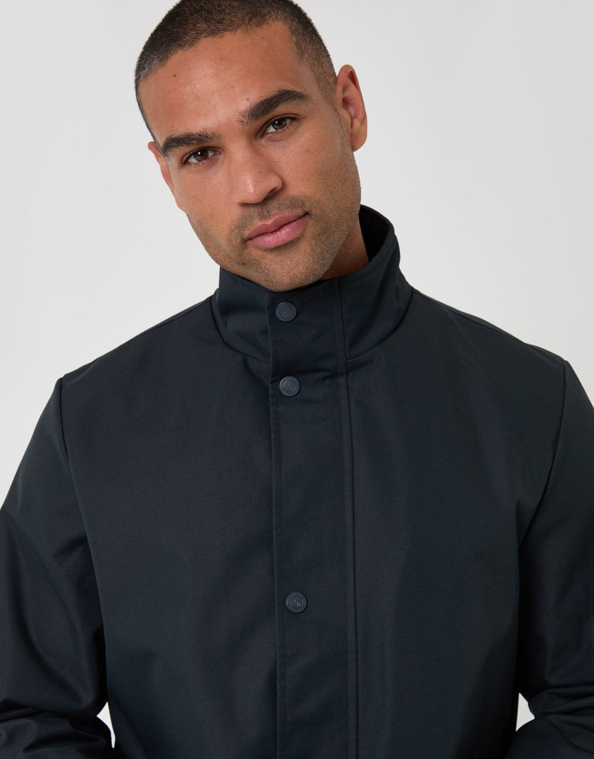 Showerproof Funnel Neck Longline Mac in Navy