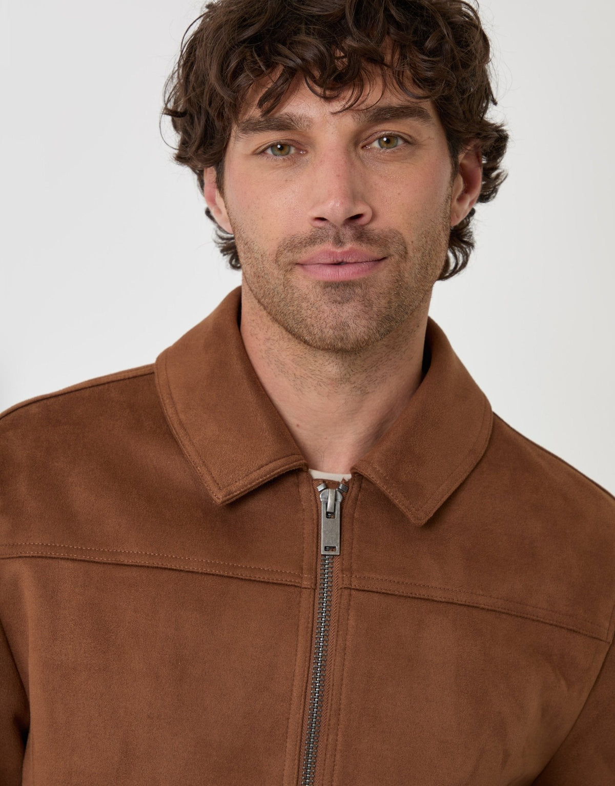 Faux Suede Collared Jacket in Taupe