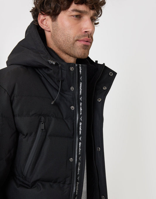 Showerproof Hooded Puffer Coat with Borg Lined Hood in Black