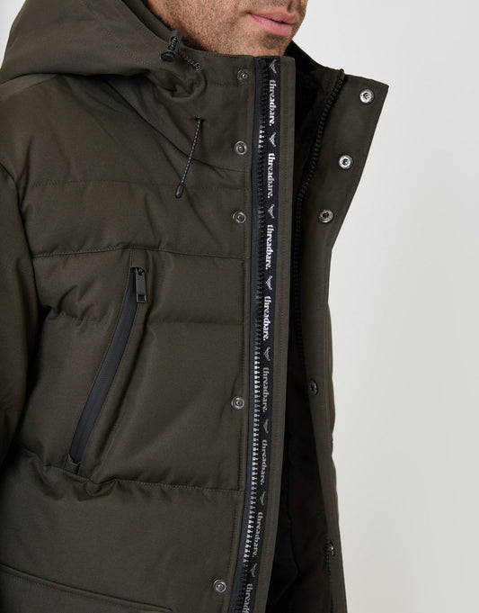 Showerproof Hooded Puffer Coat with Borg Lined Hood in Khaki