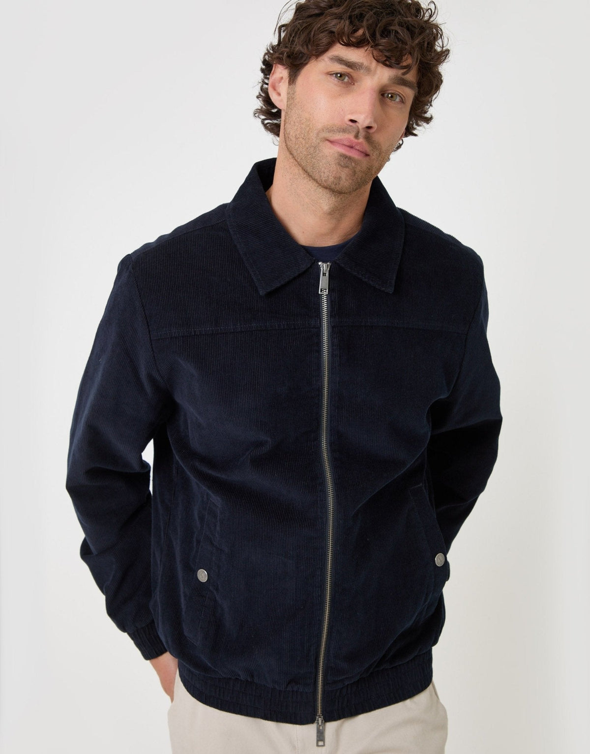 Cotton Corduroy Harrington Jacket in Navy