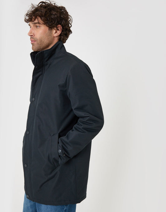 Longline Showerproof Funnel Neck Coat in Navy