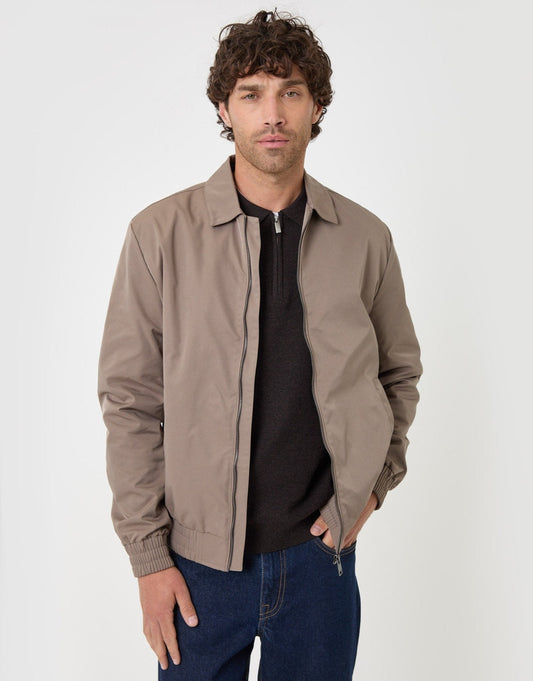 Showerproof Canvas Collared Lightweight Jacket in Taupe