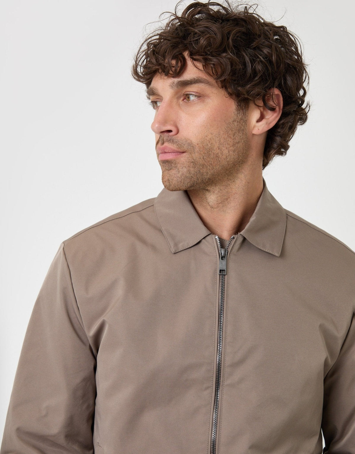 Showerproof Canvas Collared Lightweight Jacket in Taupe