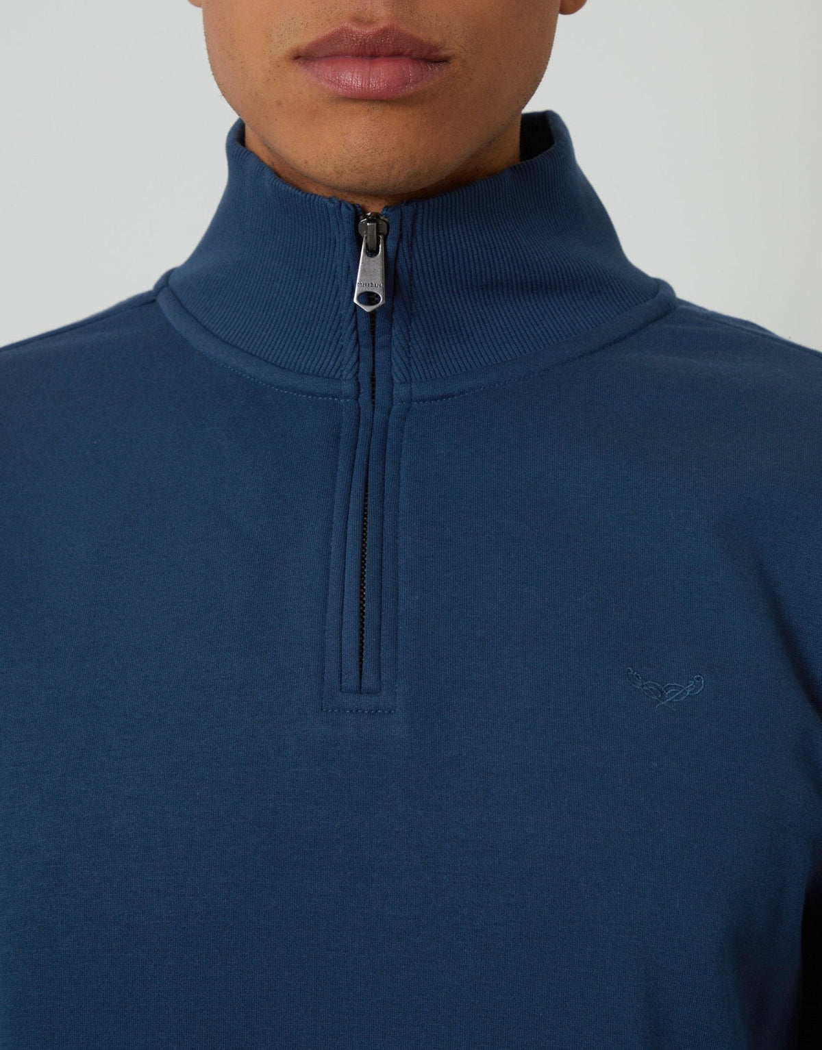 The Essential Cotton Rich Quarter Zip Sweatshirt in Blue