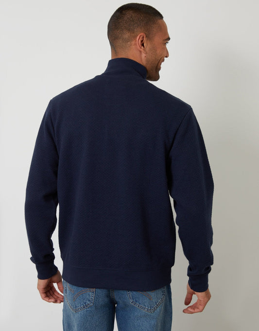 Textured Quarter Zip Sweatshirt in Navy