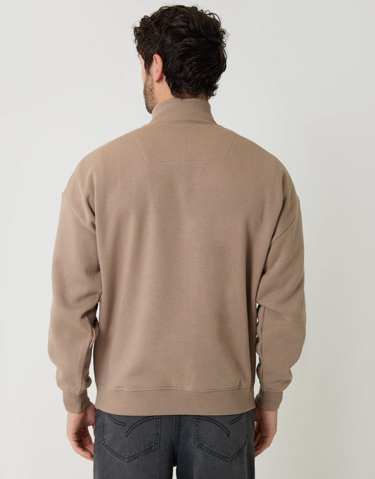 Relaxed Fit Half Zip Sweatshirt in Taupe
