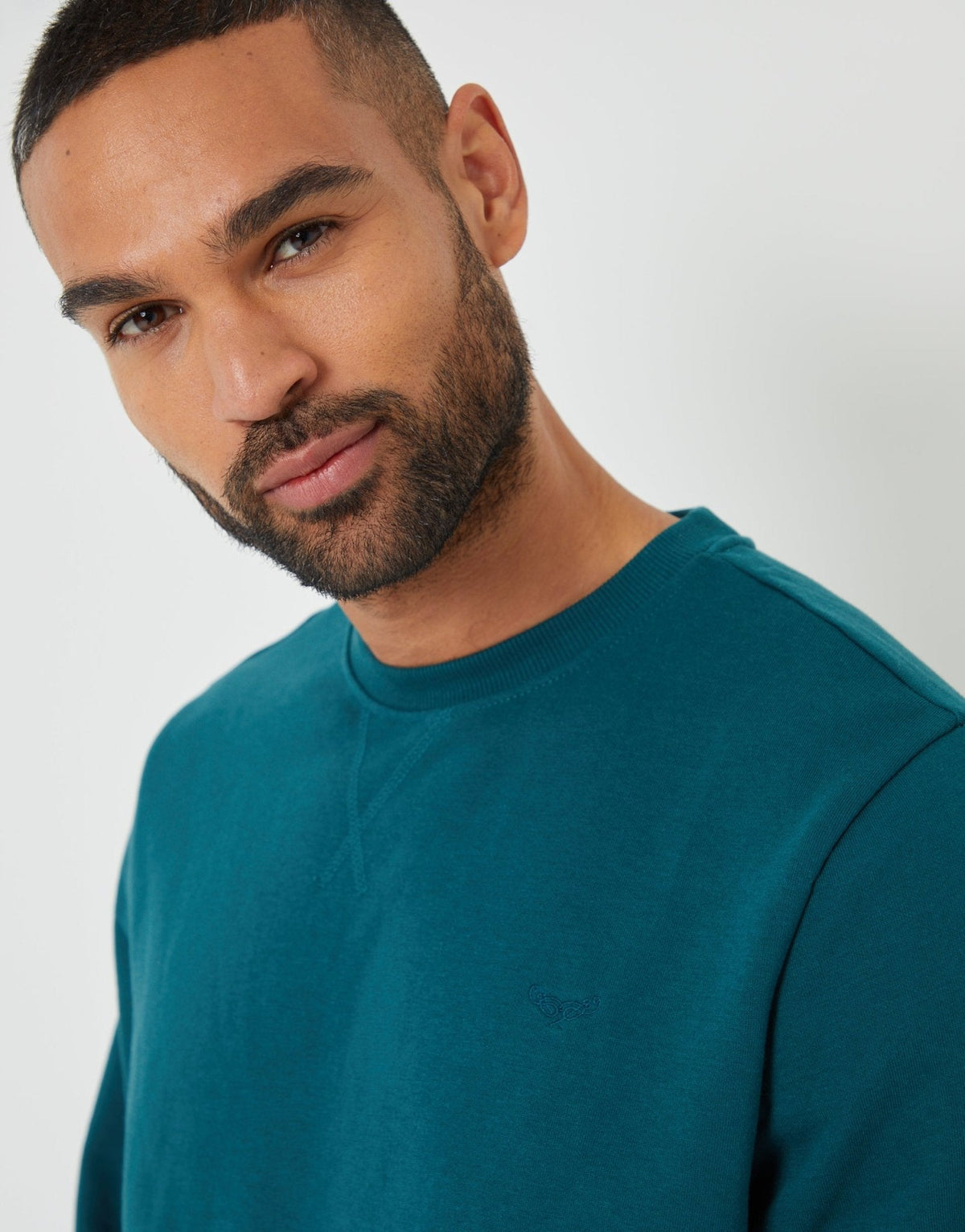 The Essential Cotton Rich Crew Neck Sweatshirt in Dark Teal Green