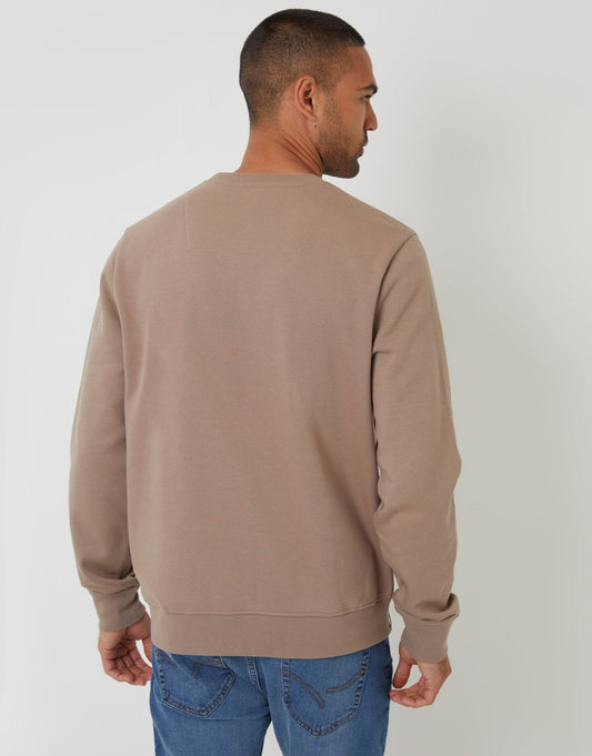 The Essential Cotton Rich Crew Neck Sweatshirt in Taupe