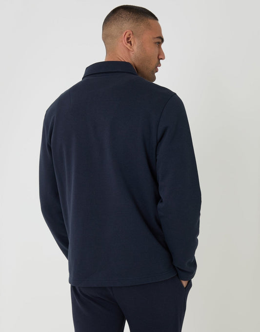 Quarter Zip Long Sleeve Polo Sweatshirt in Navy