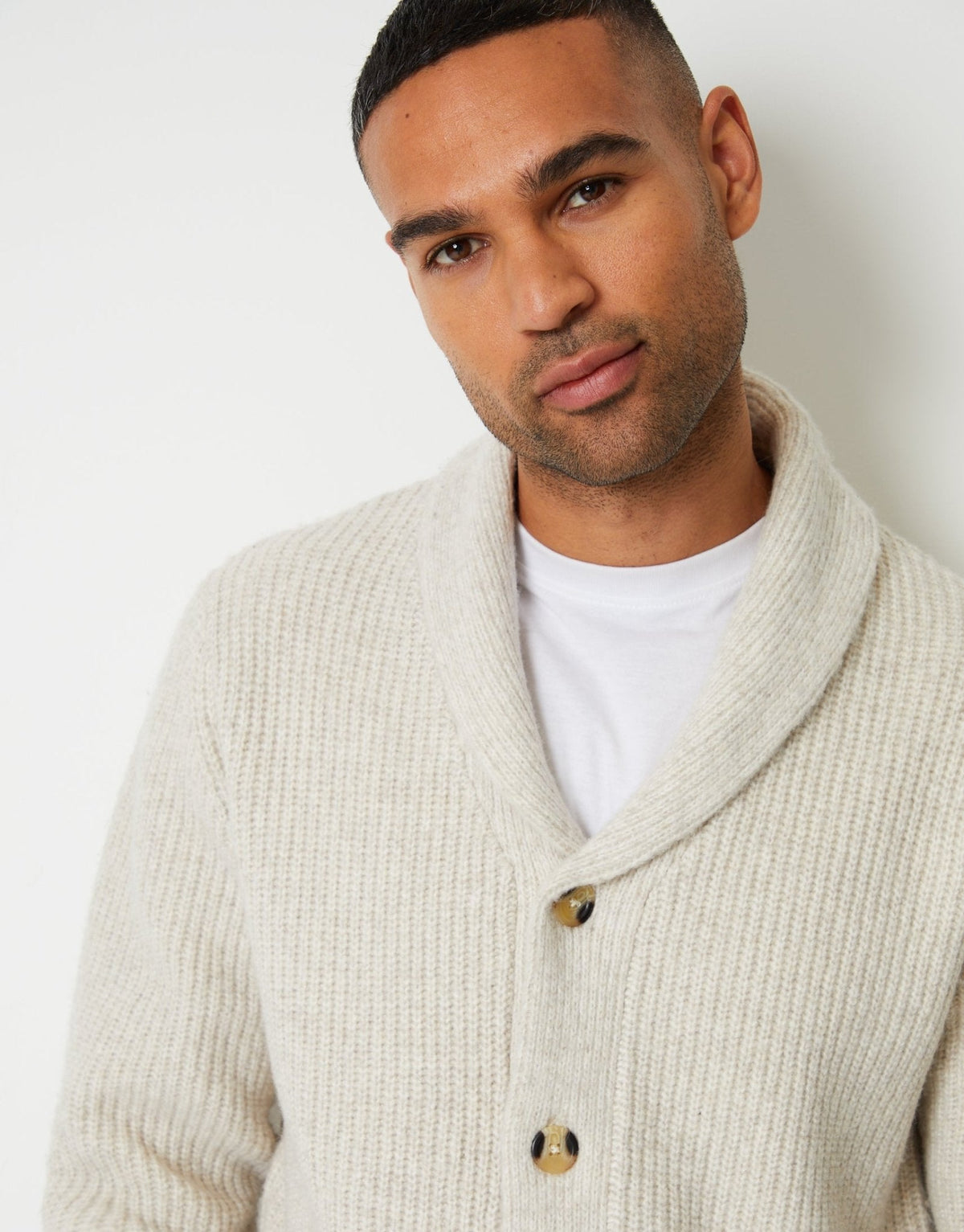 Shawl Cardigan in Ecru Marl