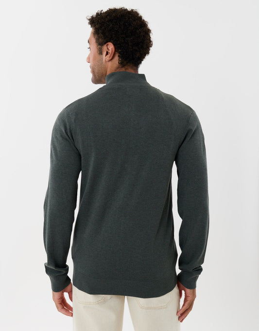 Funnel Neck Quarter Zip Knitted Jumper in Forest Green