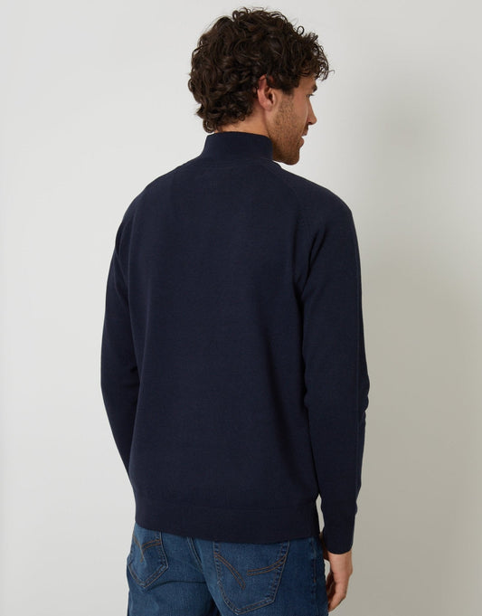 Raglan Knitted Quarter Zip Jumper in Navy