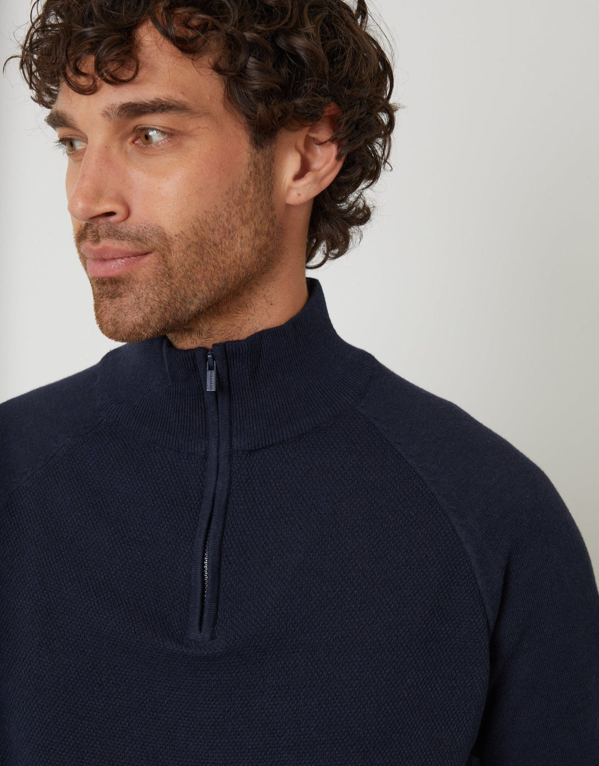 Raglan Knitted Quarter Zip Jumper in Navy