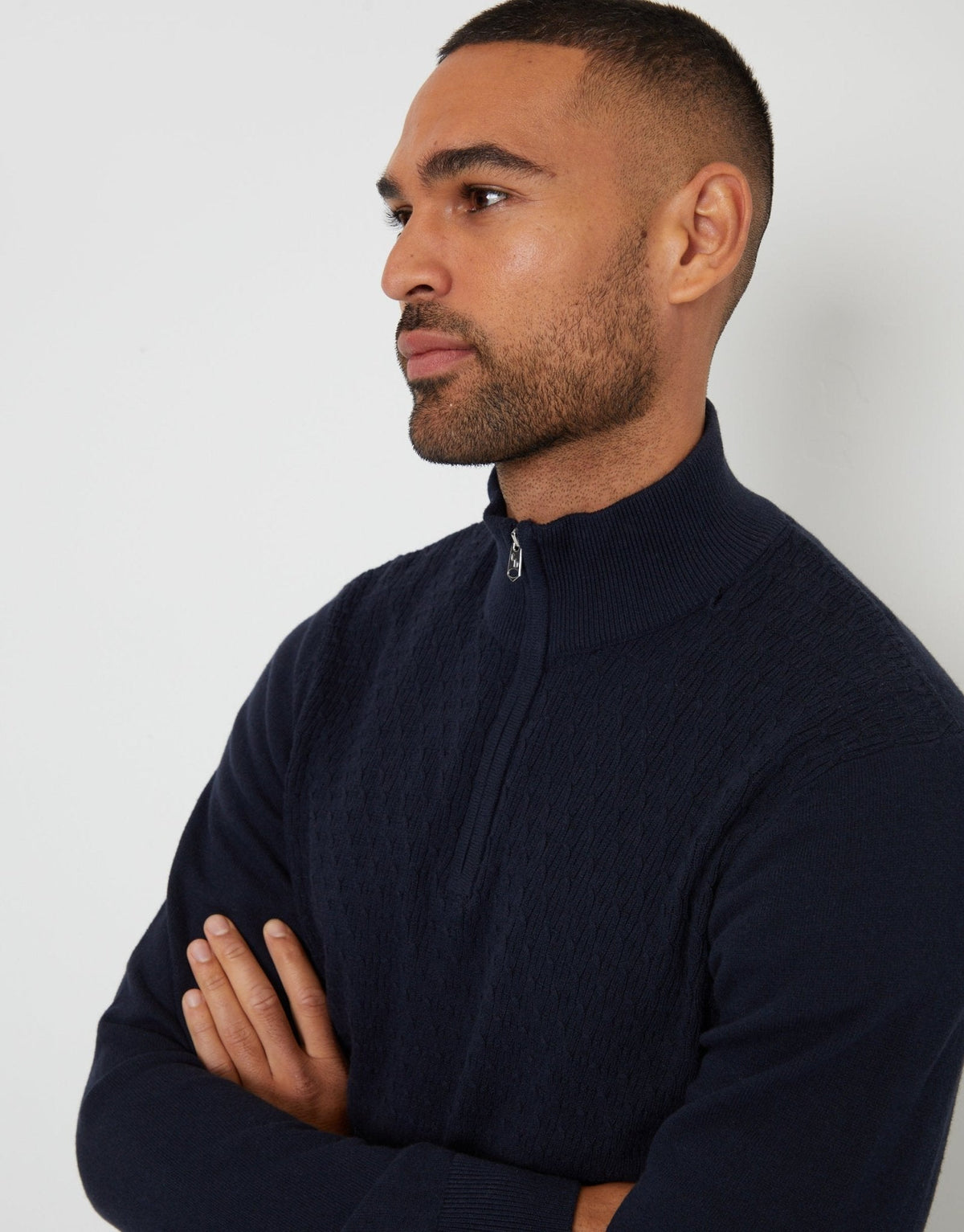 Mini Cable Knit Quarter Zip Jumper in Navy