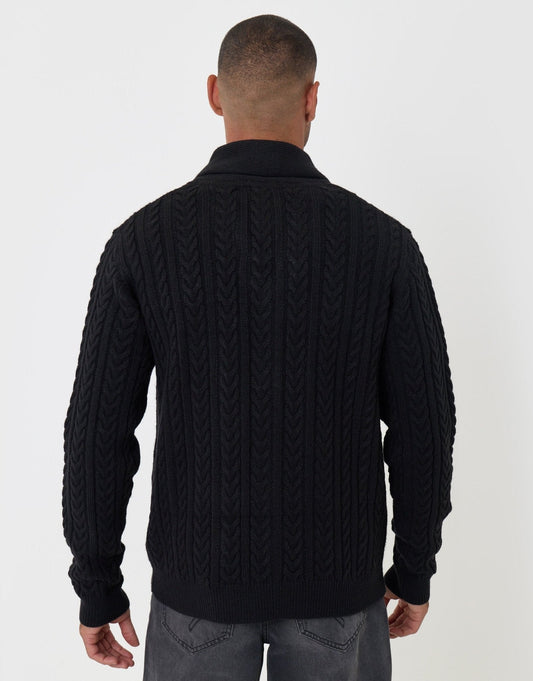 Cable Knit Shawl Cardigan in Black